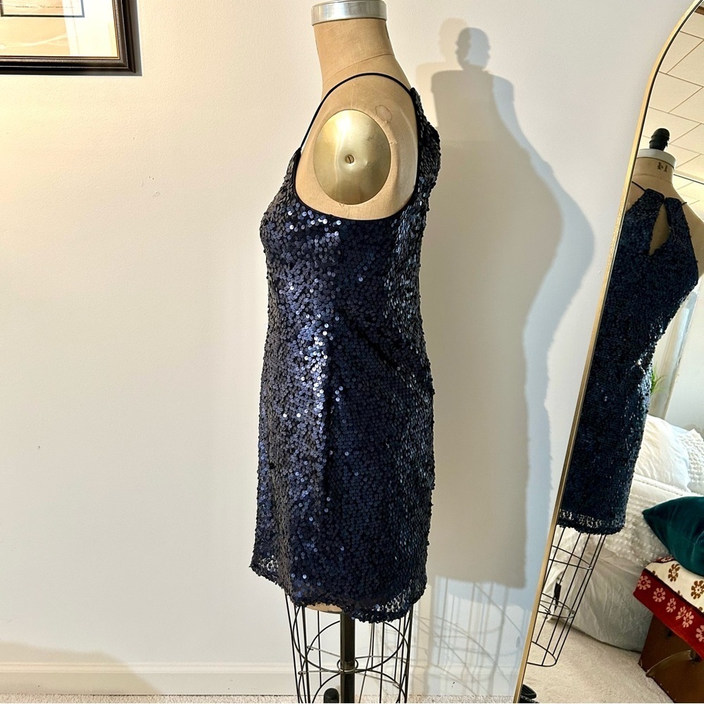Express Women’s Racerback Matte Navy Sequin Dress Sz S EUC - Picture 4 of 10